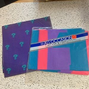 2PC Turquoise and Purple Mystery Grid Giftwrap with Multicolor Tissue